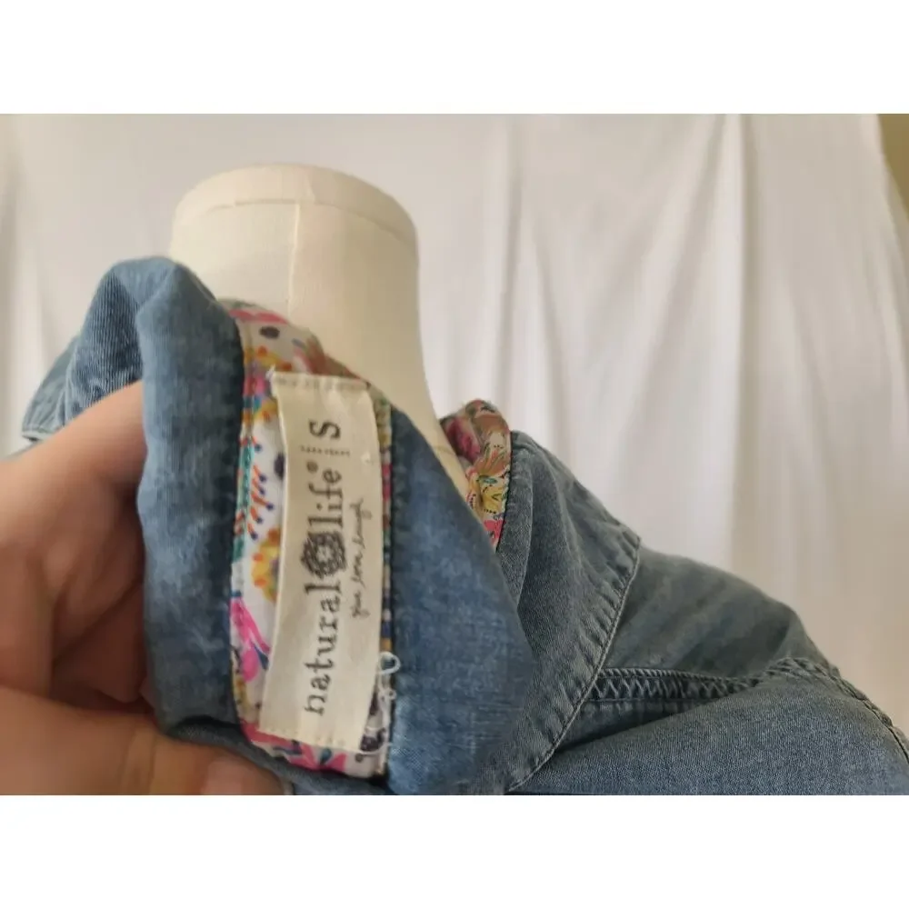 NATURAL LIFE Blue Denim Mini Dress with Floral Accents - Picture 9 of 9
